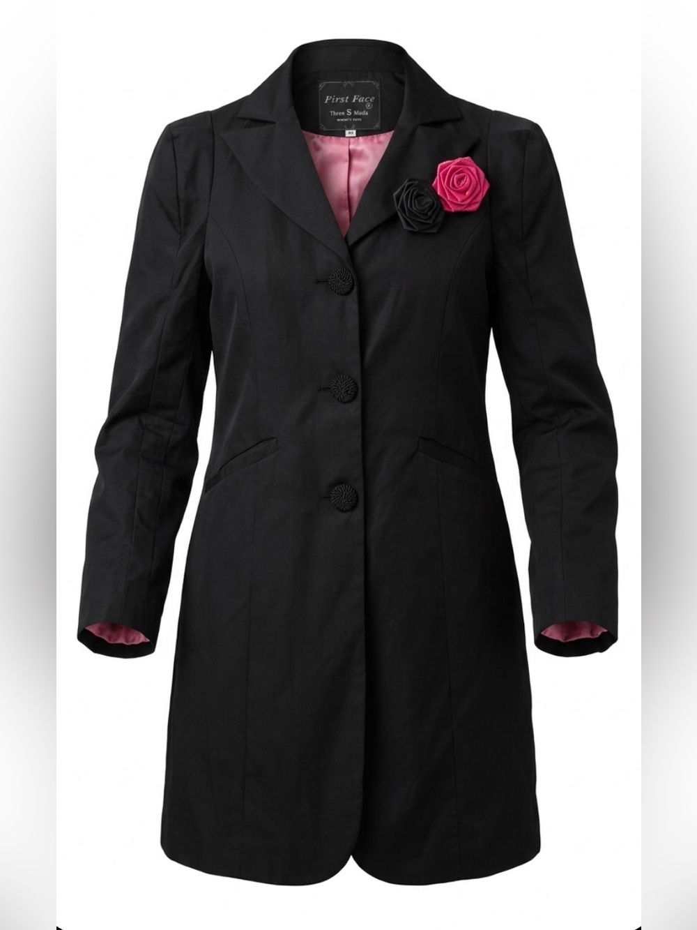 Black Trench Coat with Pink Accents